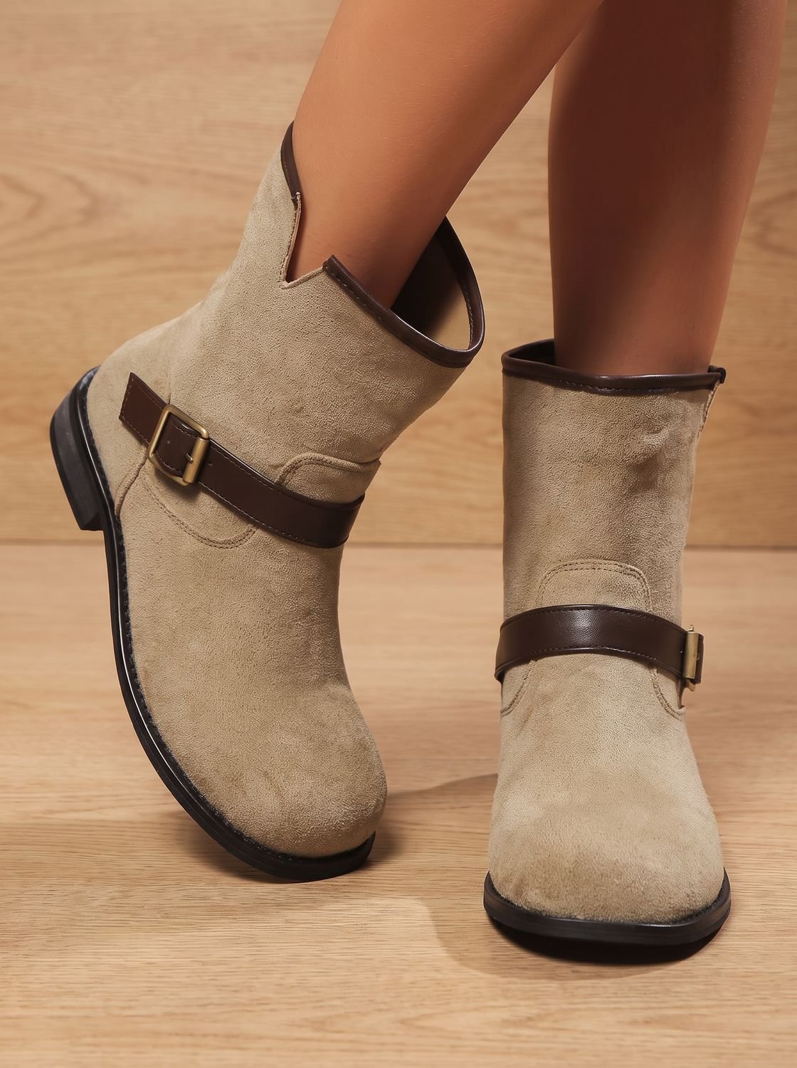 Celestine  - Women's Buckle-Strap Slip-On Ankle Boots with Block Heel