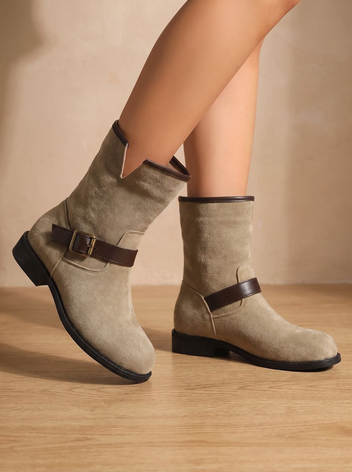 Celestine  - Women's Buckle-Strap Slip-On Ankle Boots with Block Heel
