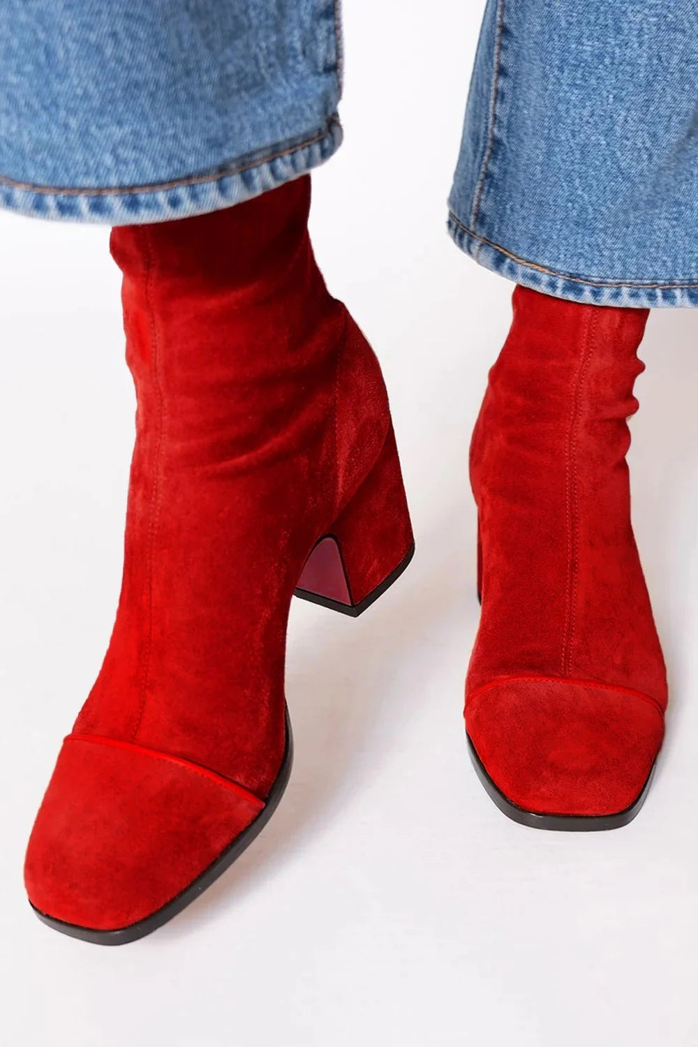 Noelle | Women's Suede Ankle Boots Block Heel Square Toe