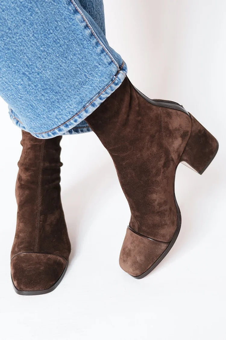 Noelle | Women's Suede Ankle Boots Block Heel Square Toe