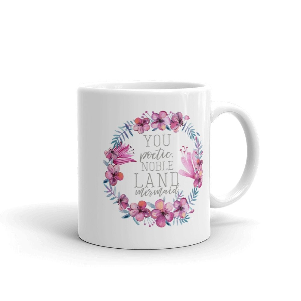 Ceramic Coffee Mug and Cup with Floral Wreath Quote Print 350ml White Glossy Heated