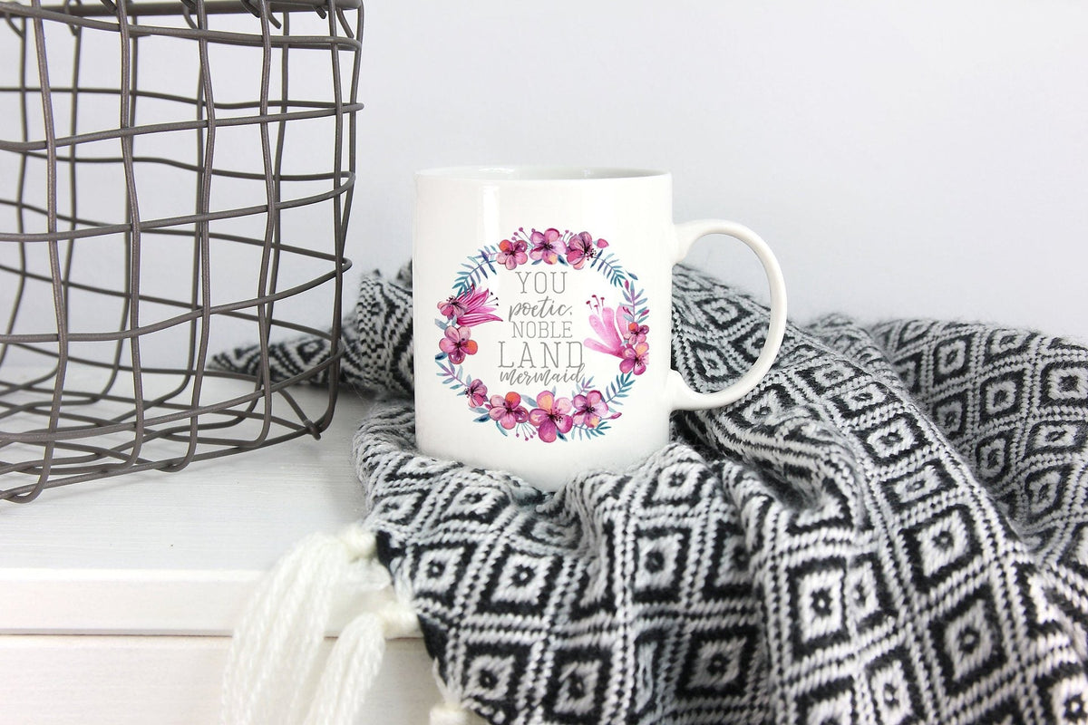 Ceramic Coffee Mug and Cup with Floral Wreath Quote Print 350ml White Glossy Heated