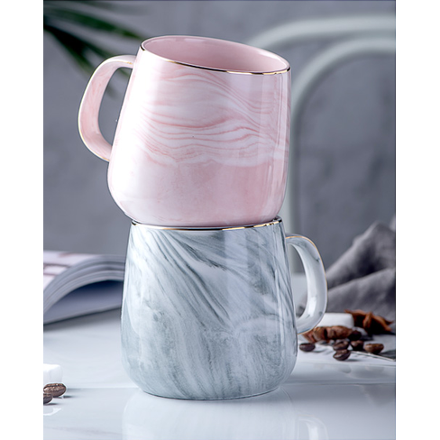 Ceramic Coffee Mug with Marble Pattern and Gold Rim Cup