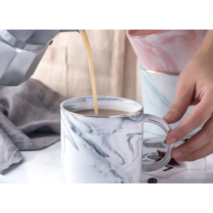 Ceramic Coffee Mug with Marble Pattern and Gold Rim Cup