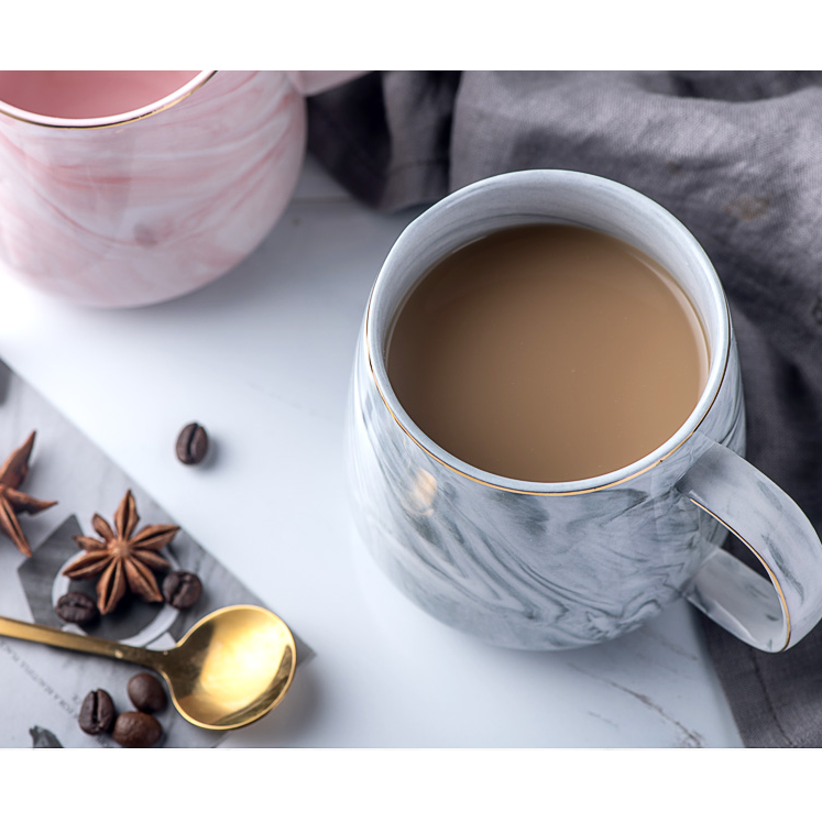 Ceramic Coffee Mug with Marble Pattern and Gold Rim Cup