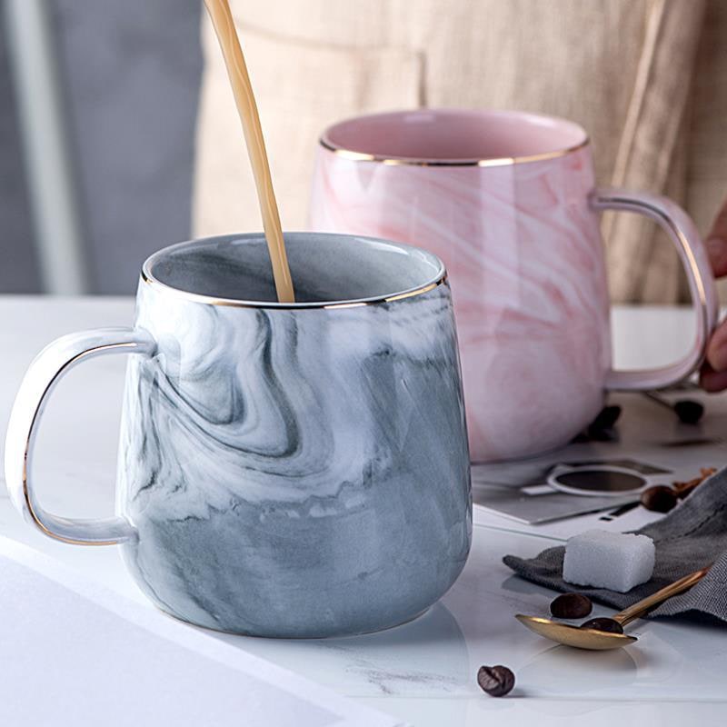 Ceramic Coffee Mug with Marble Pattern and Gold Rim Cup
