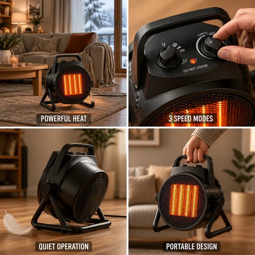 Ceramic Fan Heater | Quiet 3-Speed & Compact Metal | 2000/3000 W