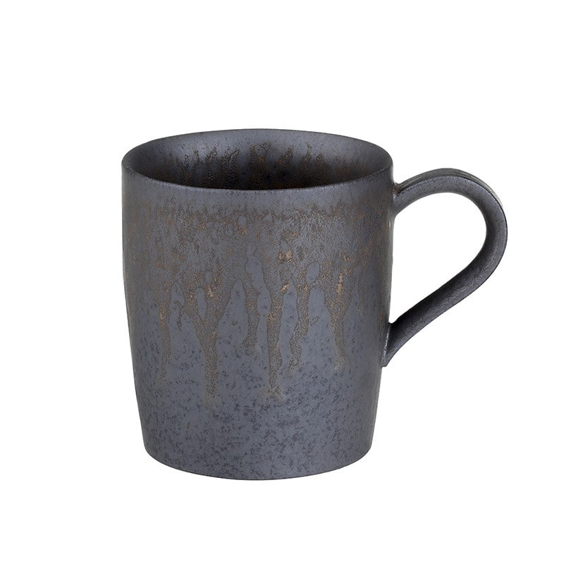 Ceramic Reusable Iced Coffee Cup and Saucer with Textured Glaze Drip Pattern