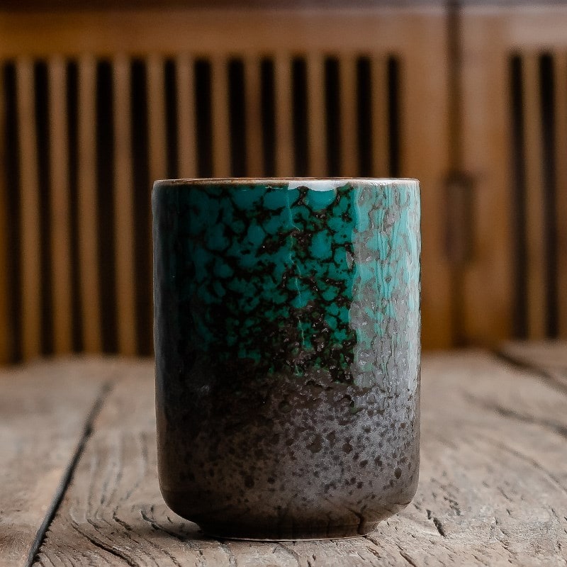 Ceramic Teacup Japanese Style with Handleless Design and Crackle Glaze Finish In Bulk