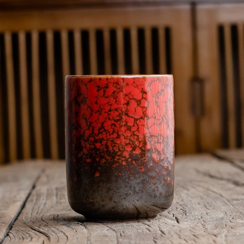 Ceramic Teacup Japanese Style with Handleless Design and Crackle Glaze Finish In Bulk