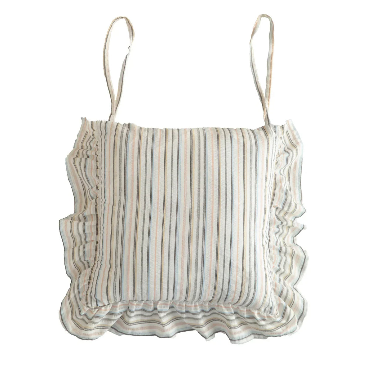 Chair Cushion | Padded Striped Ruffle Edge & Tie Straps