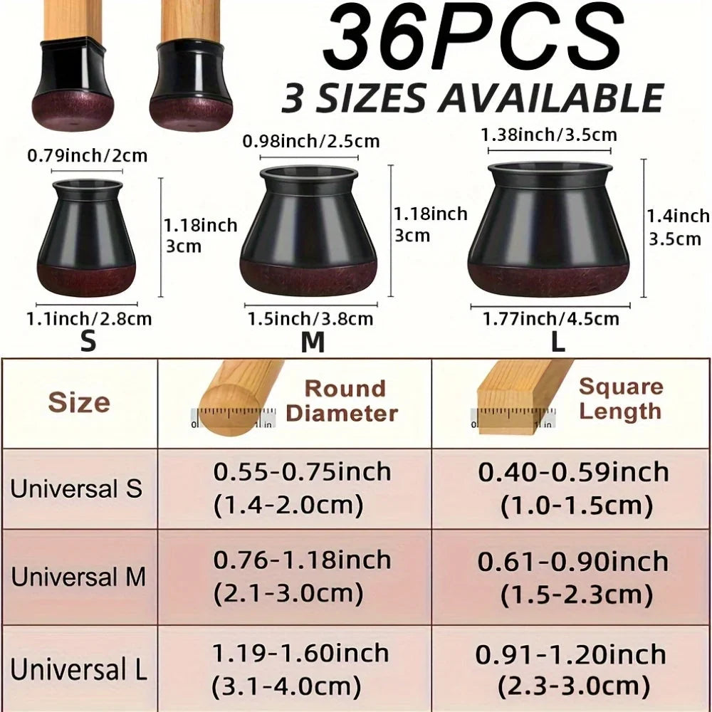 Chair Leg Floor Protectors | Stretch Silicone & Felt Base | 36-Pack
