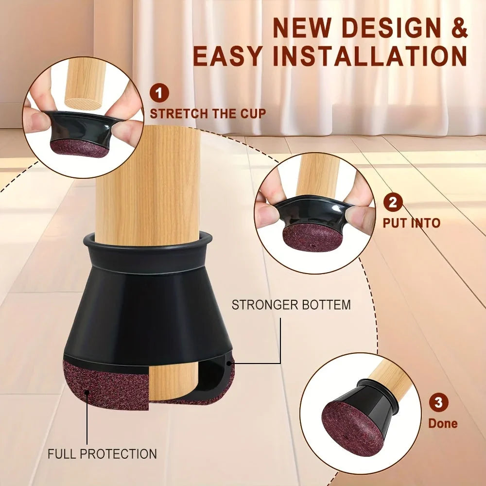 Chair Leg Floor Protectors | Stretch Silicone & Felt Base | 36-Pack