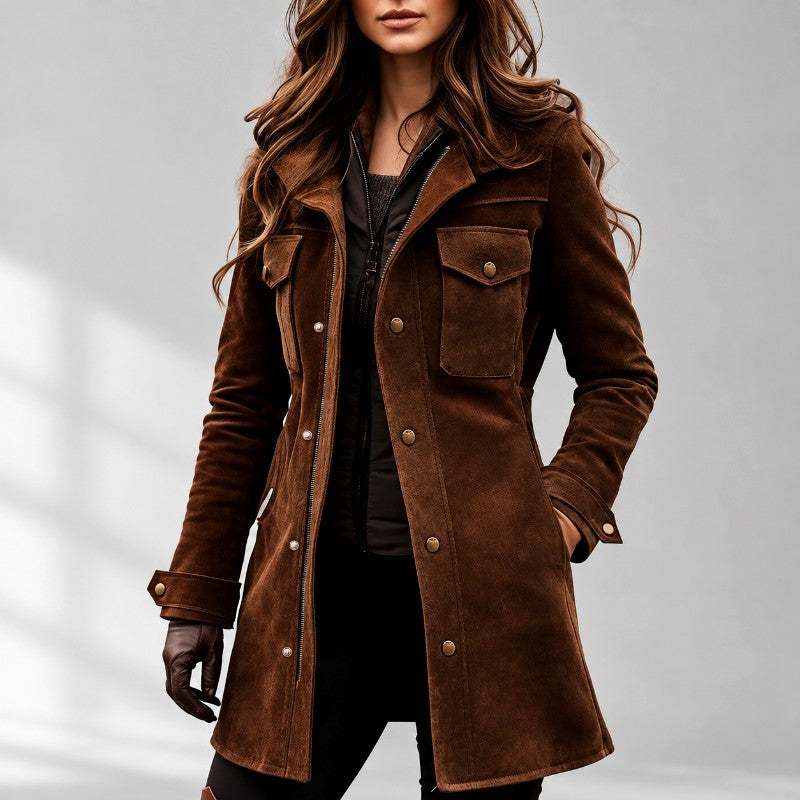 Chiara - Women's Faux Suede Longline Jacket