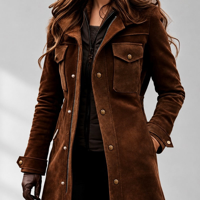 Chiara - Women's Faux Suede Longline Jacket