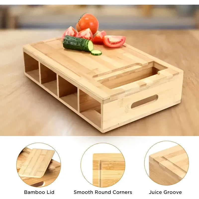 Chopping Board | Bamboo & 4 Pull-Out Trays | 4 Interchangeable Blades