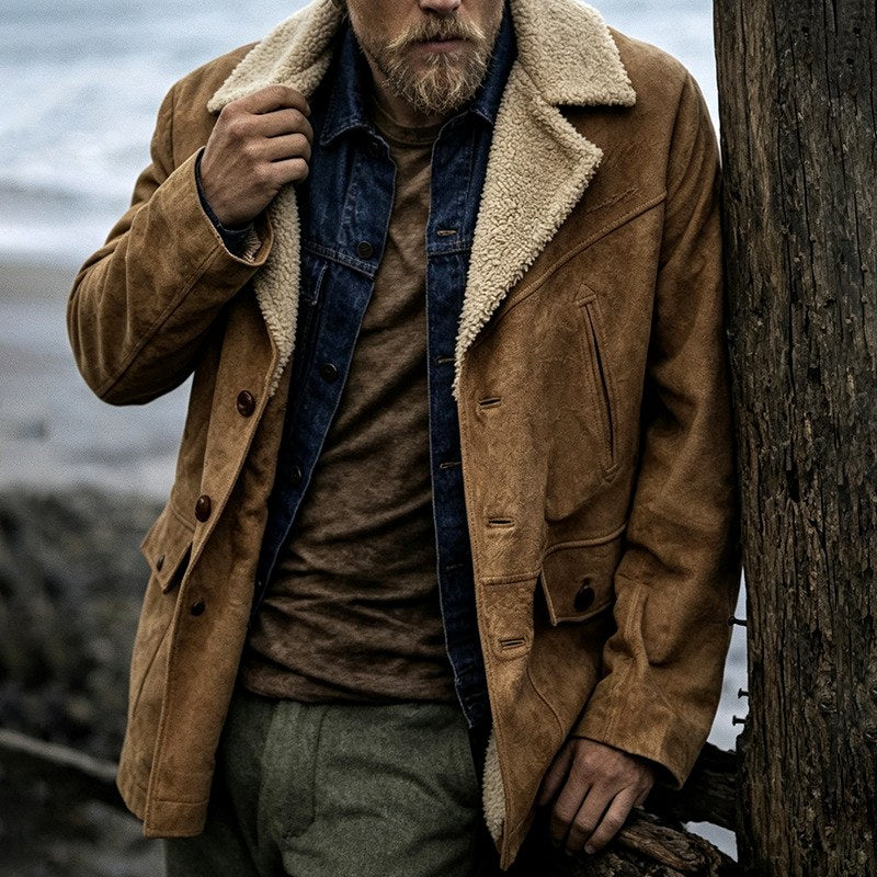 Christian - Men's Suede Sherpa Collar Button-Front Jacket