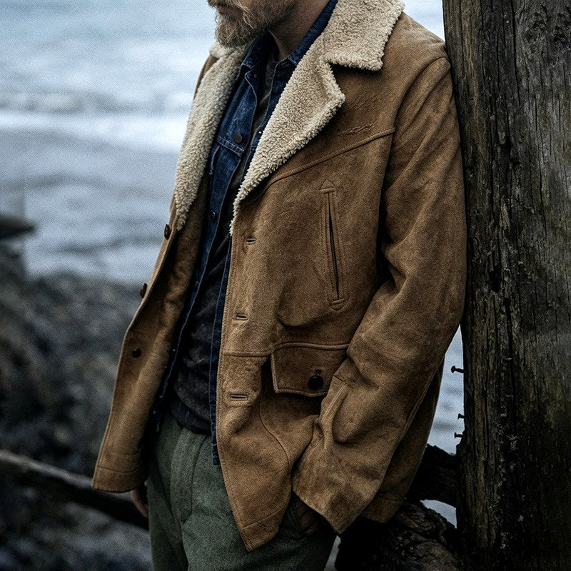 Christian - Men's Suede Sherpa Collar Button-Front Jacket