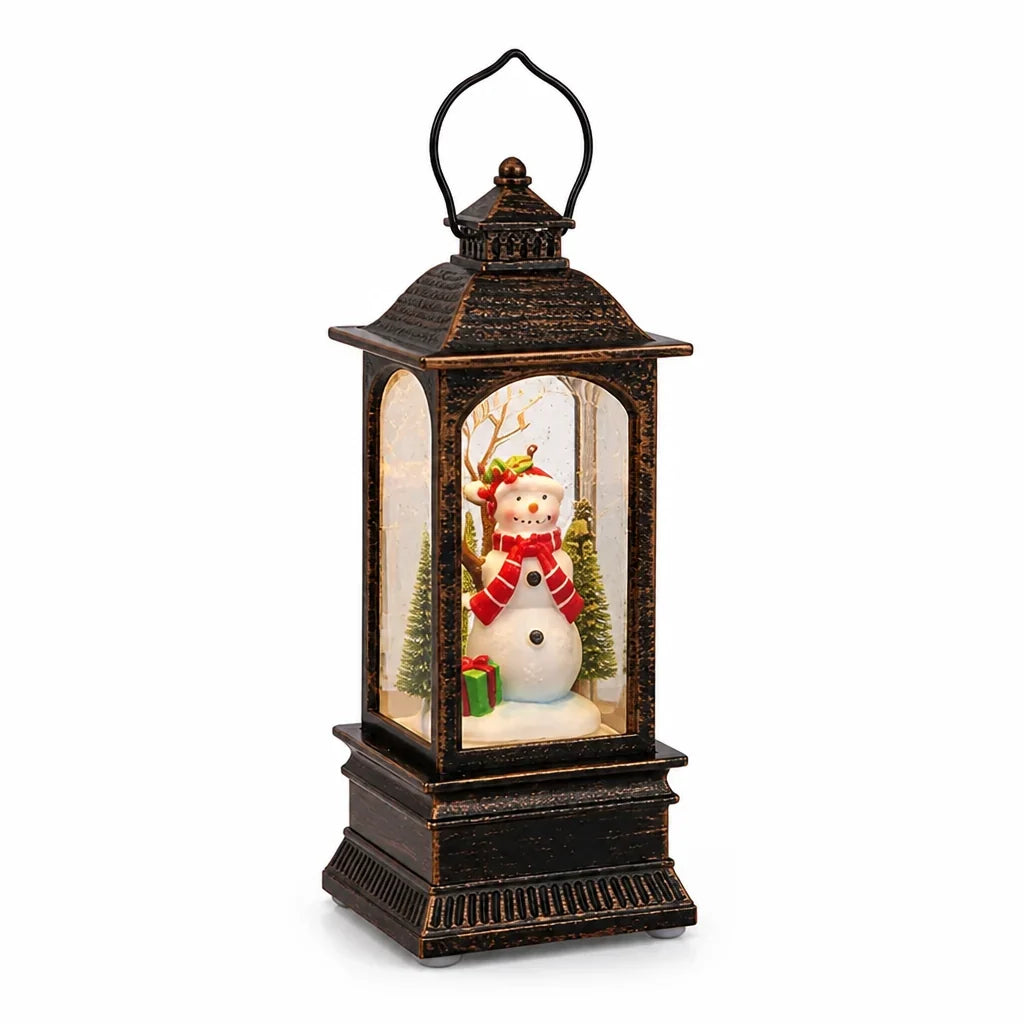 Christmas Lantern | Hand-Carved Resin Snow Globe & Warm LED | USB & Battery Powered
