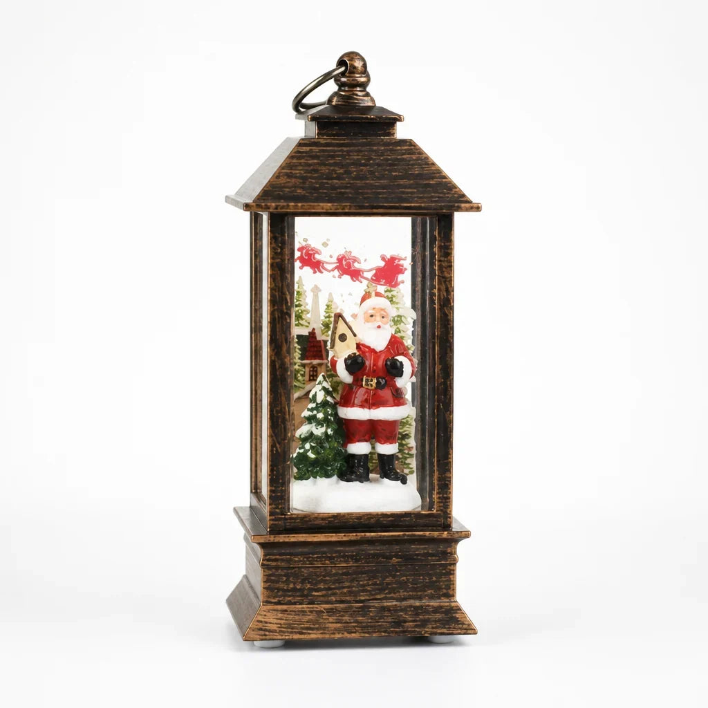 Christmas Lantern | Hand-Carved Resin Snow Globe & Warm LED | USB & Battery Powered