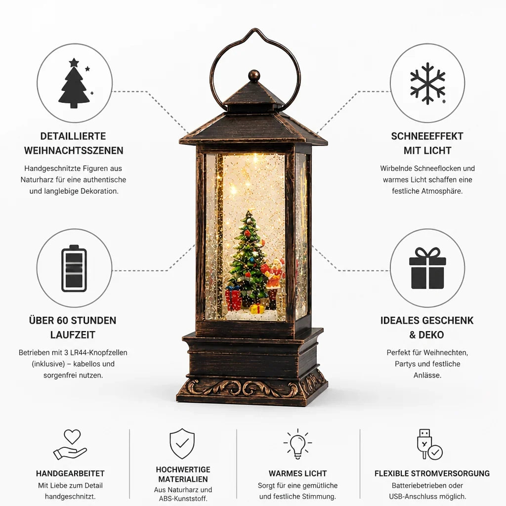 Christmas Lantern | Hand-Carved Resin & USB & Battery Operated | 60+ Hour Runtime