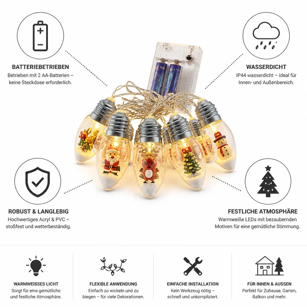 Christmas String Lights | Battery-Powered & Waterproof Acrylic | Indoor & Outdoor