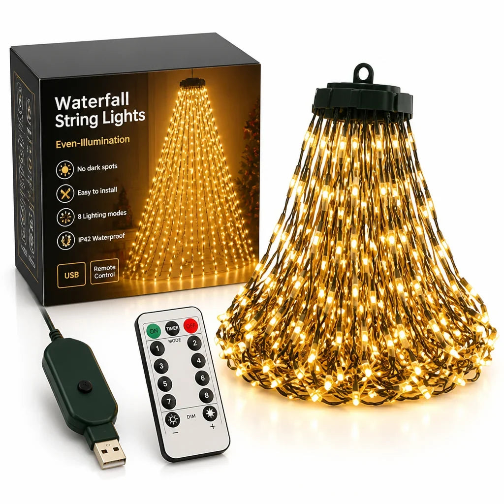 Christmas Tree Lights | Cascading Strands & USB Remote | 1.6 m Strands