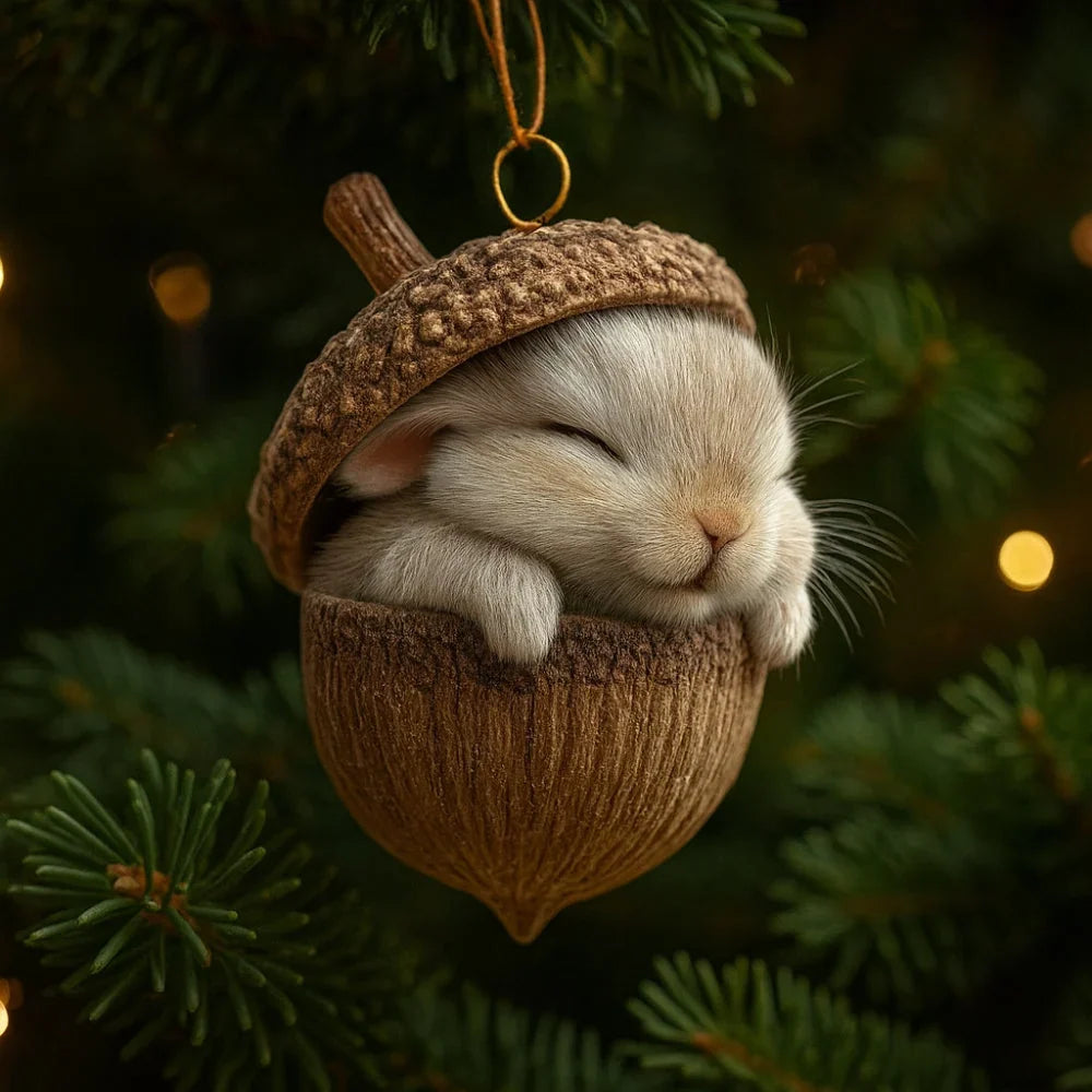 Christmas Tree Ornament | Woodland Acorn Design & Flat Acrylic | Choose From 6 Animals