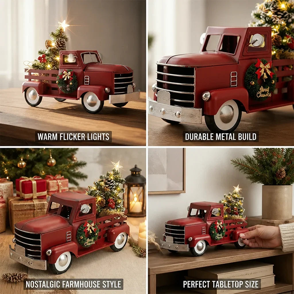 Christmas Truck | Warm White Flickering Lights & Red Metal