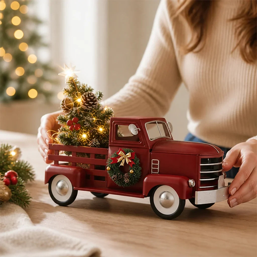Christmas Truck | Warm White Flickering Lights & Red Metal