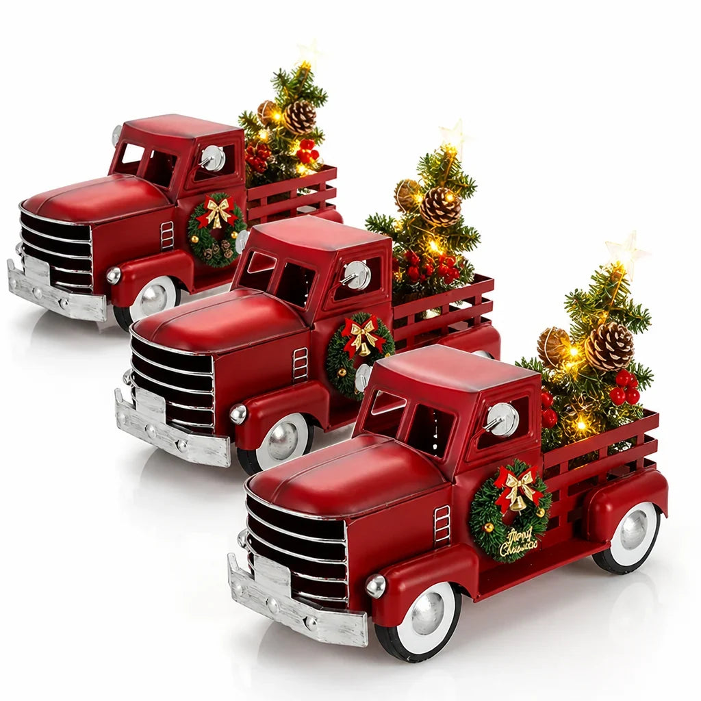 Christmas Truck | Warm White Flickering Lights & Red Metal
