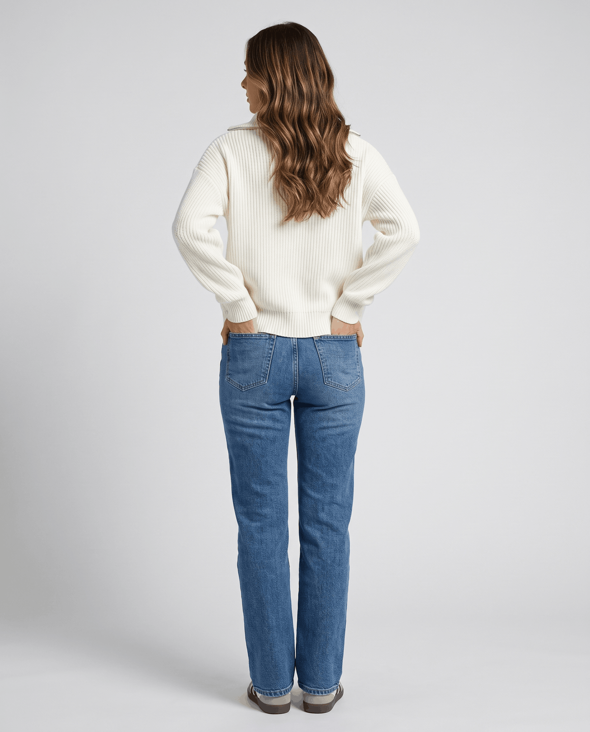 Chunky Rib Knit Half-Zip Sweater – Stand Collar, Drop Shoulders & Relaxed Fit | Wren