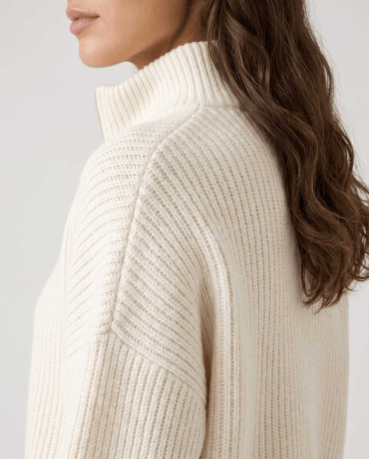 Chunky Rib Knit Half-Zip Sweater – Stand Collar, Drop Shoulders & Relaxed Fit | Wren