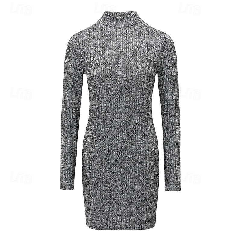 Harper | Turtleneck Ribbed Knit Long Sleeve Sweater Dress