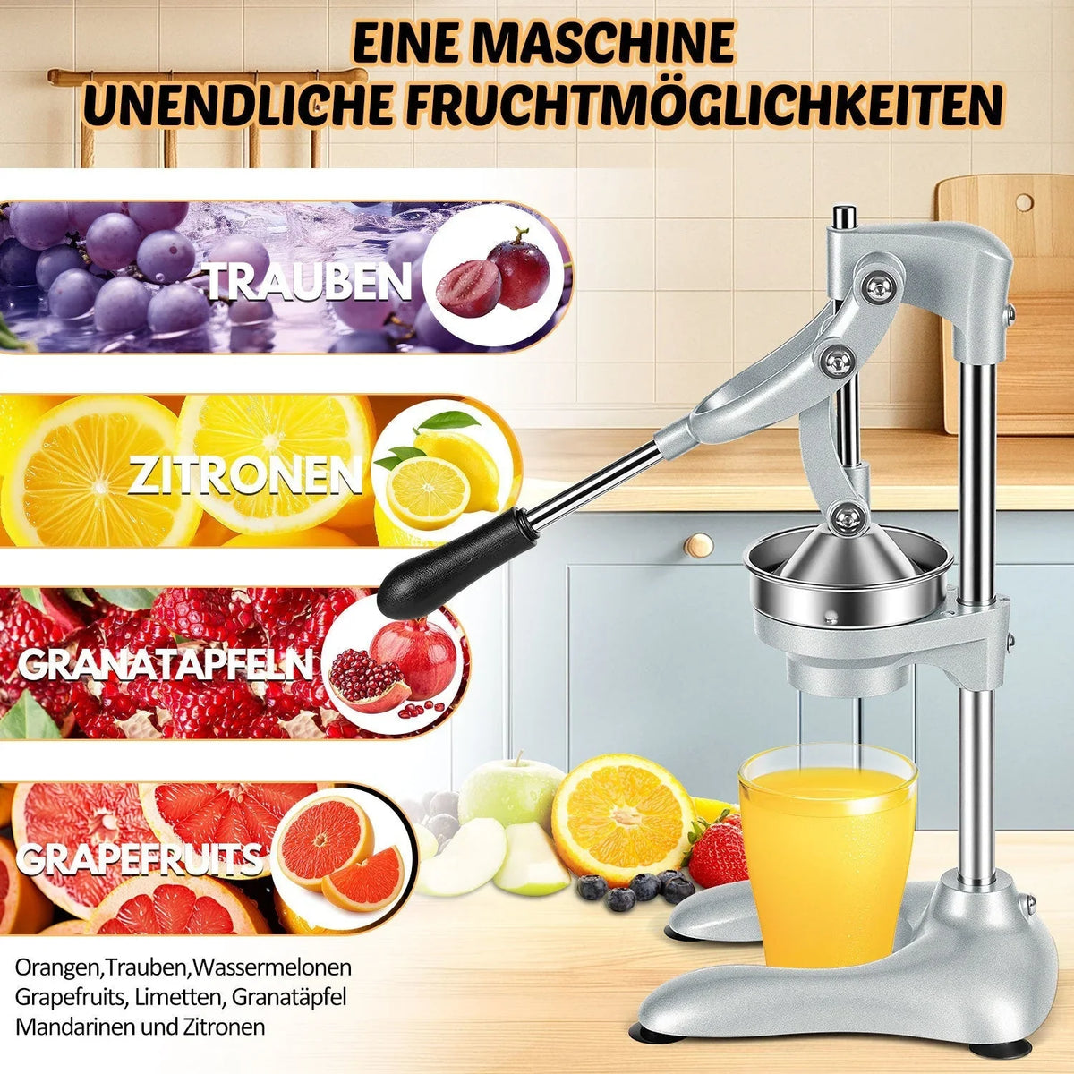 Citrus Juicer | Stainless Steel Lever-Action & Non-Slip Suction Base