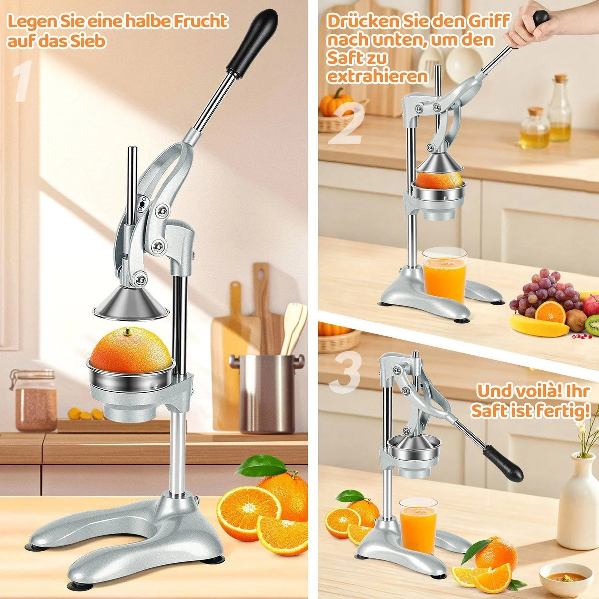 Citrus Juicer | Stainless Steel Lever-Action & Non-Slip Suction Base