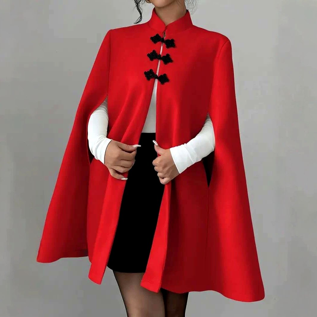 Claire - Women's Stand Collar Button Front Cape