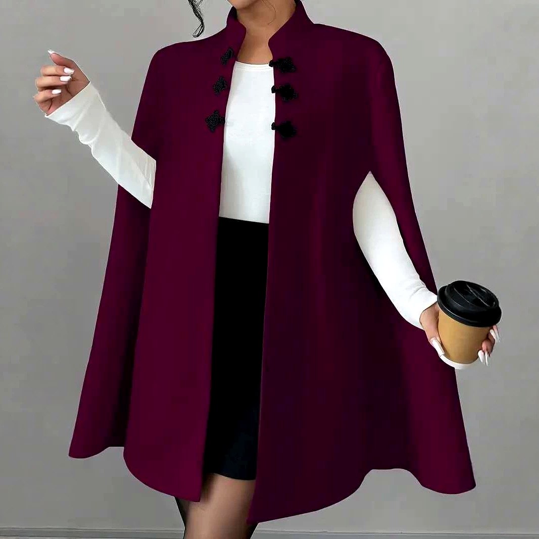 Claire - Women's Stand Collar Button Front Cape