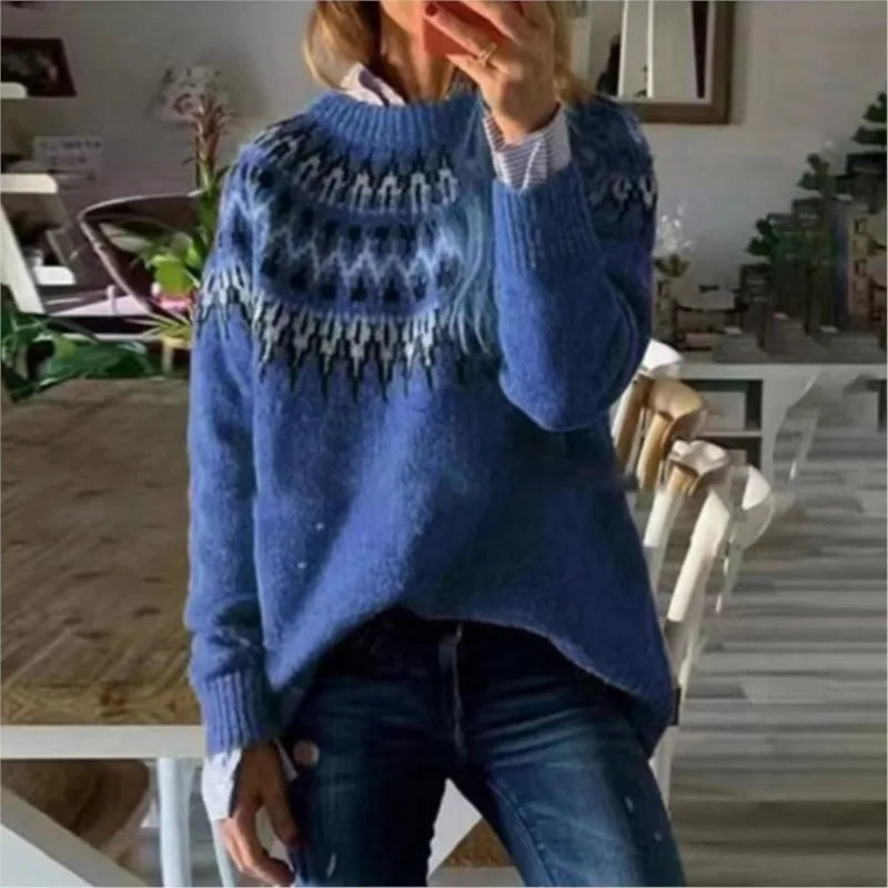 Margot | Women's Fair Isle Sweater Nordic Knit Crew Neck