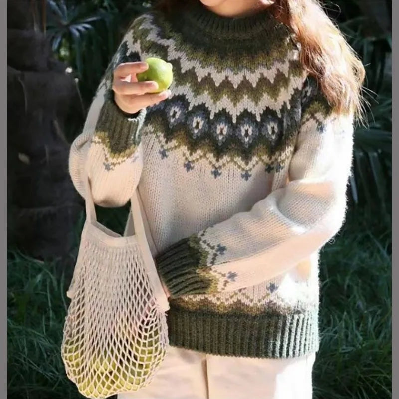Margot | Women's Fair Isle Sweater Nordic Knit Crew Neck