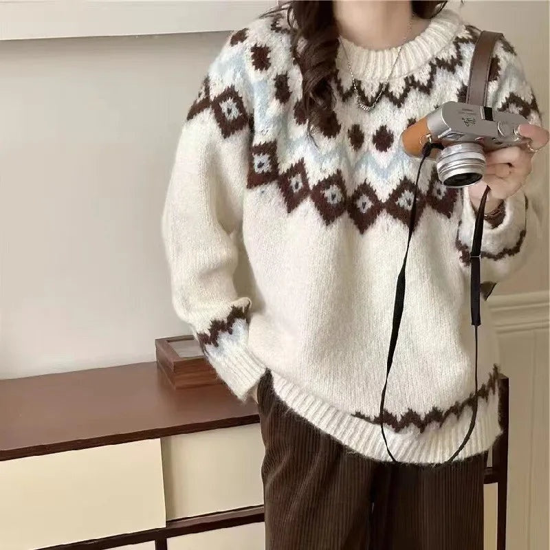 Margot | Women's Fair Isle Sweater Nordic Knit Crew Neck