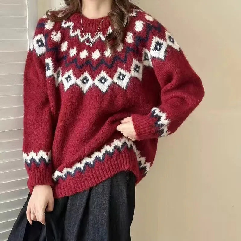 Margot | Women's Fair Isle Sweater Nordic Knit Crew Neck