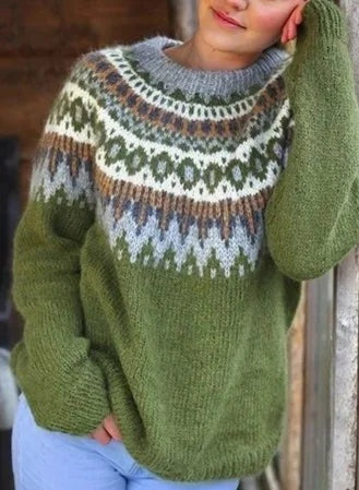 Margot | Women's Fair Isle Sweater Nordic Knit Crew Neck