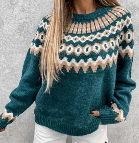 Margot | Women's Fair Isle Sweater Nordic Knit Crew Neck