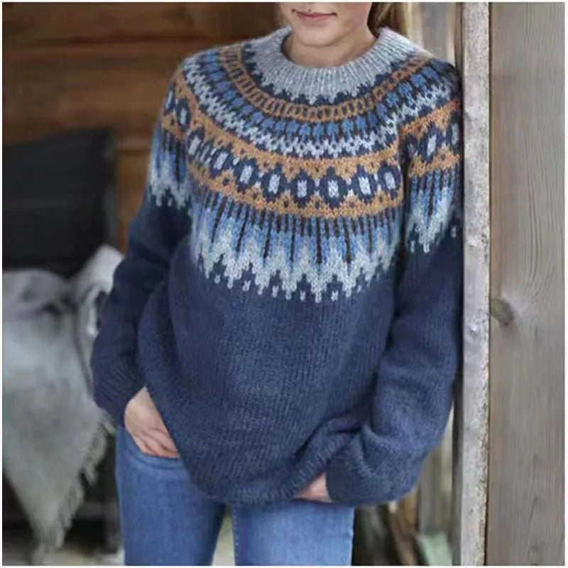 Margot | Women's Fair Isle Sweater Nordic Knit Crew Neck