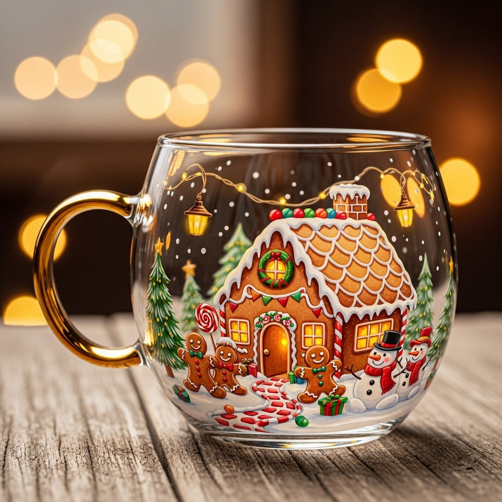 Clear Glass Tapered Mug with Frosted Landscape Motif