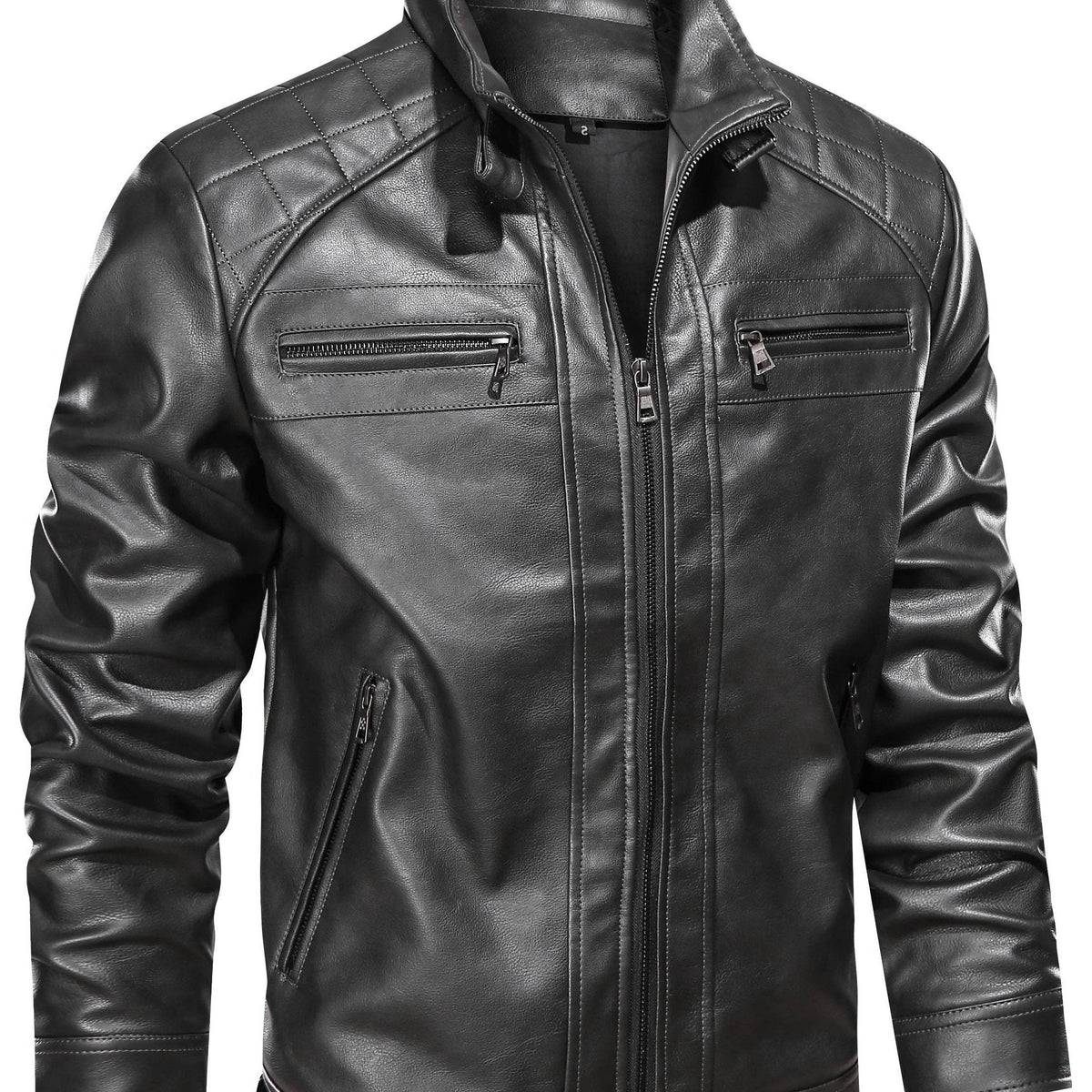 Clio | Men's Leather Biker Jacket with Stand Collar