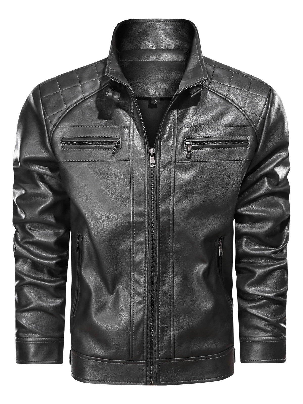 Clio | Men's Leather Biker Jacket with Stand Collar