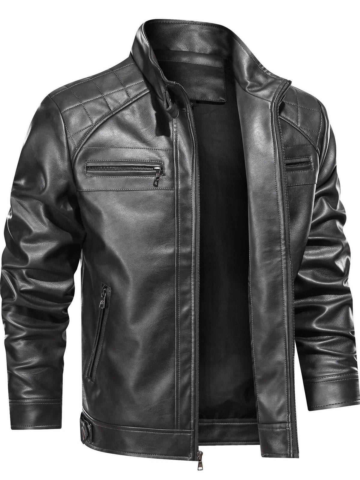 Clio | Men's Leather Biker Jacket with Stand Collar