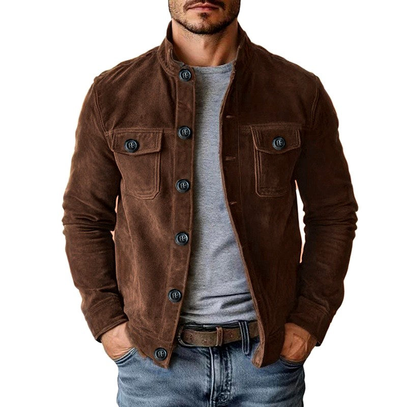 Clive - Men's Faux Suede Stand Collar Button-Up Jacket